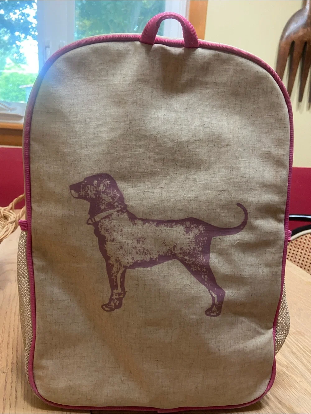 Canvas Dog-Print Pet Backpack with Pink Trim